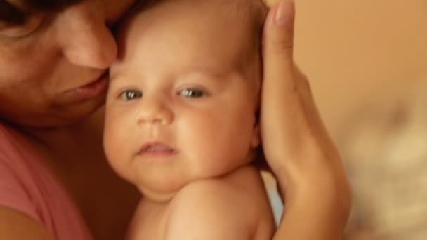 Mom Holds Newborn Baby Her Arms — Stock Video