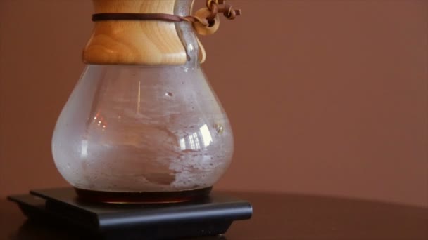 Εναλλακτικές Μέθοδοι Καφέ Ζυθοποιηθεί Καφέ Γυάλινη Φιάλη — Αρχείο Βίντεο