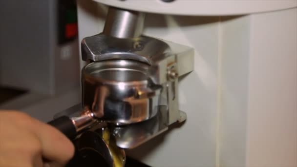 Bileme Portafilter Için Çekilmiş Kahve Değirmeni Üzerinden Dağıtımı Barista — Stok video