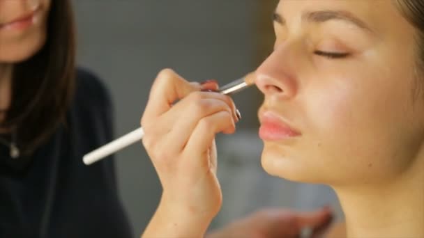 Makyaj Sanatçısı Kız Yüzünde Bir Ses Frekanslı Krem Koyar — Stok video