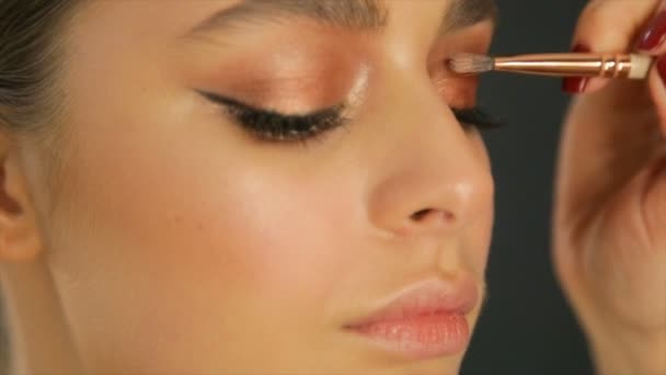 Primer Plano Maquillaje Los Ojos Full Video — Vídeo de stock