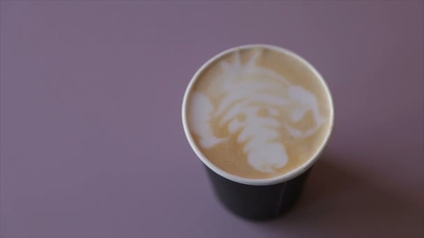 Coffee with whipped cream in a paper cup — Stock Video