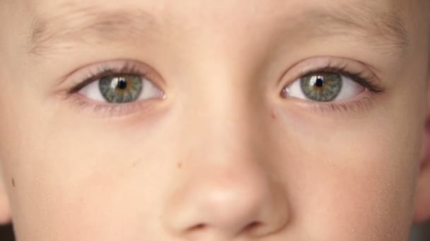 Крупный план глаз мальчиков, смотрящих в камеру — стоковое видео