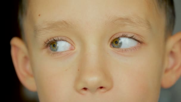 Portrait d'enfant, garçon regarde la caméra — Video