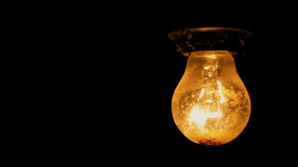 Elektrisk glödlampa på en svart bakgrund — Stockvideo