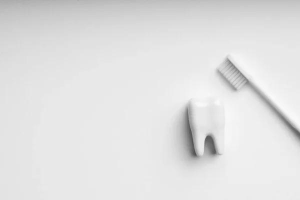 Branco e monótono cor de cuidados dentários e escova de dentes para limpar — Fotografia de Stock