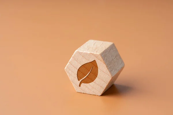 Recycle icon on Hexagon wood block — Stock Photo, Image
