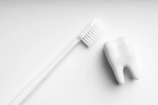 White Monotone Color Dental Care Toothbrush Set Clean Concept — Stock Photo, Image