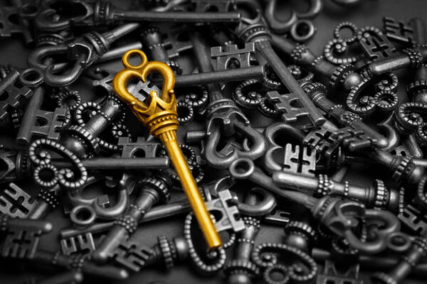 Metal key for online successful business concept