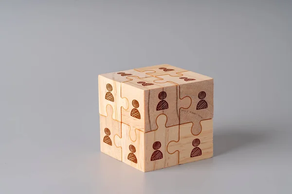 Business Icon Wood Jigsaw Puzzle Cube — Stock Photo, Image