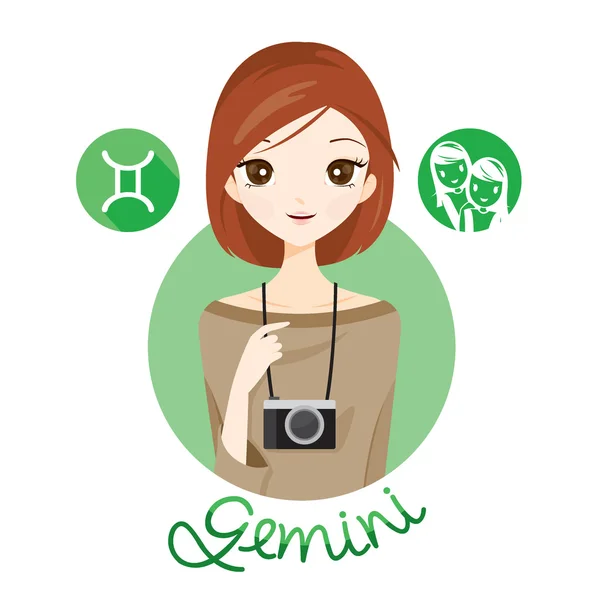 Woman With Gemini Zodiac Sign — Stock Vector