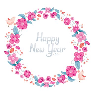 Daire kare dekorasyon kuş ile çiçek