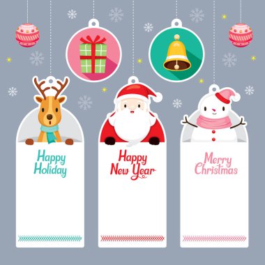 Etiketler ayarla Santa, Ren geyiği, kardan adam