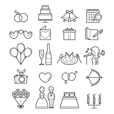 Düğün doğrusal Icons Set