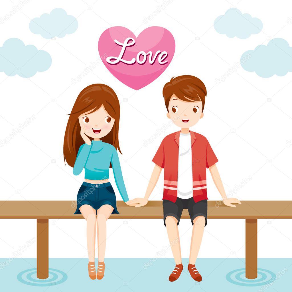 Man And Woman Sitting Together On Bridge