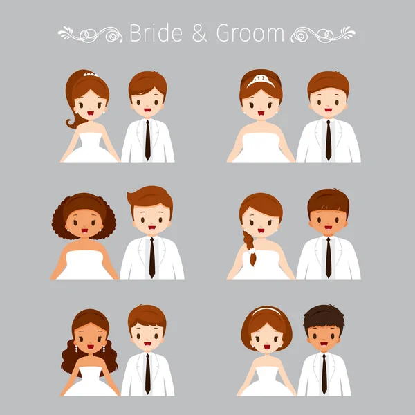 (Inggris) Bride And Groom Portrait In Wedding Clothing Set - Stok Vektor