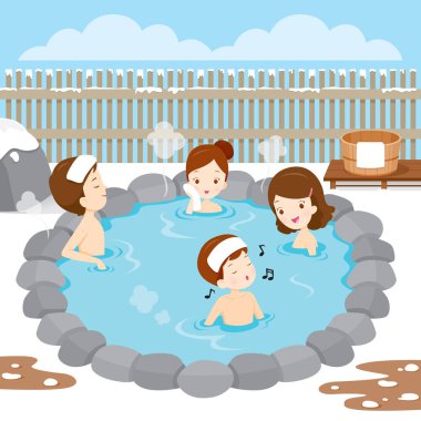 Family Relaxing In Hot Spring clipart