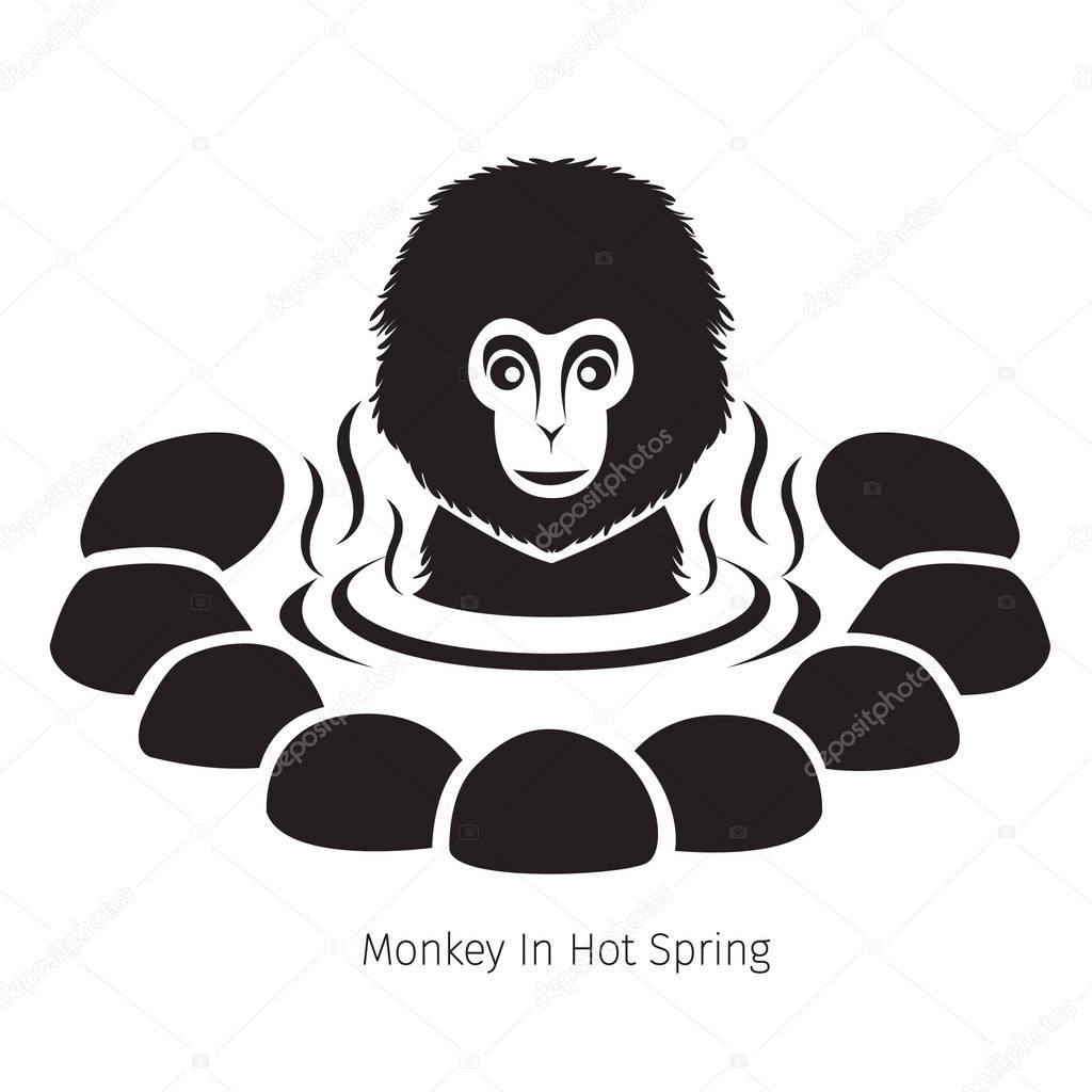 Snow Monkey In Hot Spring, Monochrome