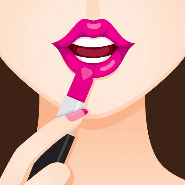 Mujer con pintalabios — Vector de stock