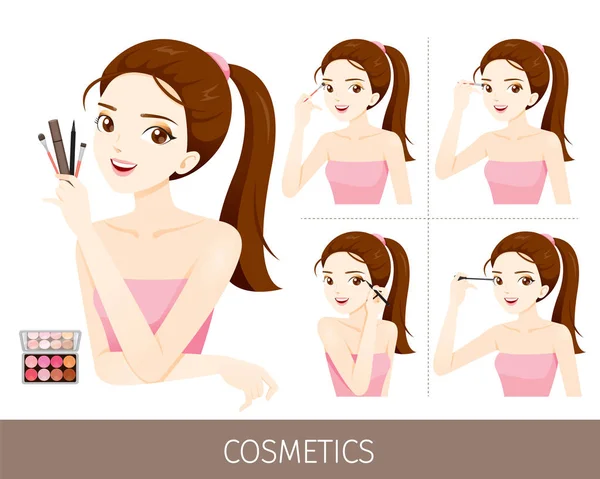 Femme avec étape pour appliquer le maquillage des yeux — Image vectorielle