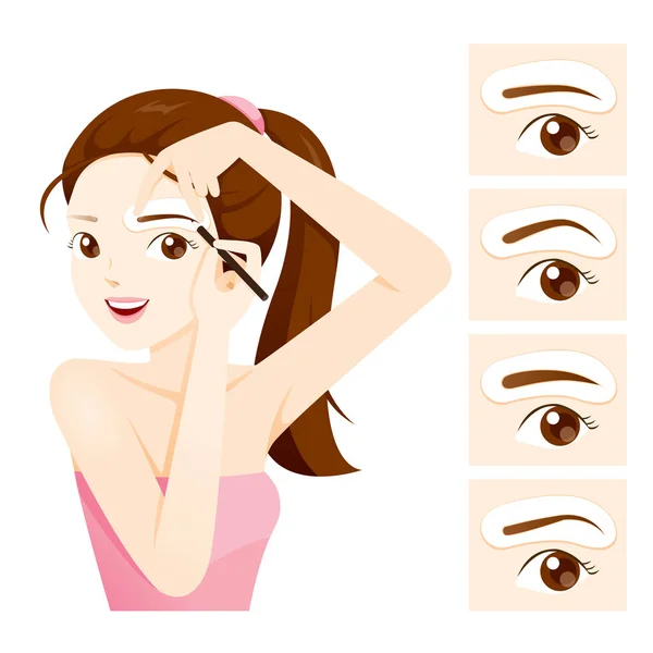 Woman Drawing Her Brow By Eyebrow Stencils — Stock Vector