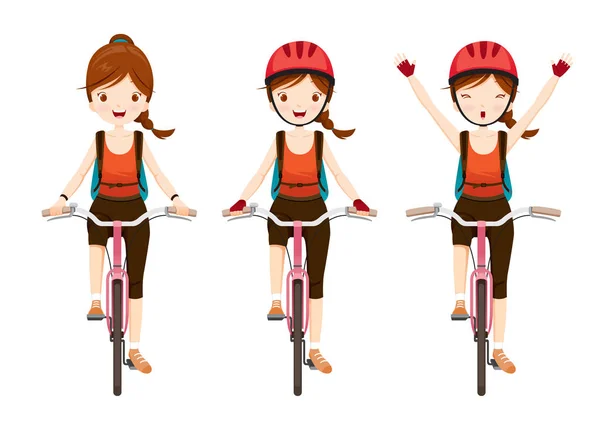 Ensemble de vélo d'équitation jeune femme — Image vectorielle