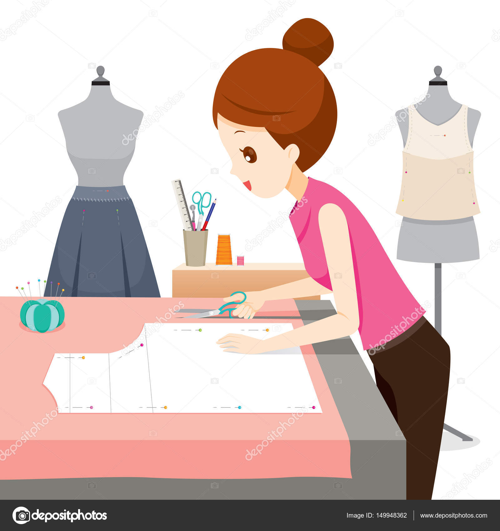 Woman Making Clothes Pattern Stock Vector Image by ©MatoomMi 149948362