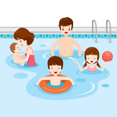 Aile yüzme havuzunda rahatlatıcı 