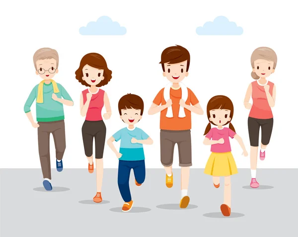 Ευτυχισμένη οικογένεια τρέχει μαζί για καλή υγεία — Διανυσματικό Αρχείο