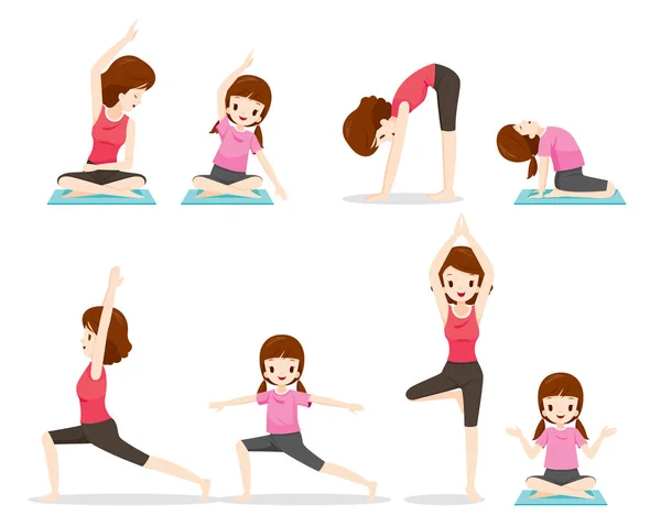 Madre e figlia che fanno esercizio yoga — Vettoriale Stock