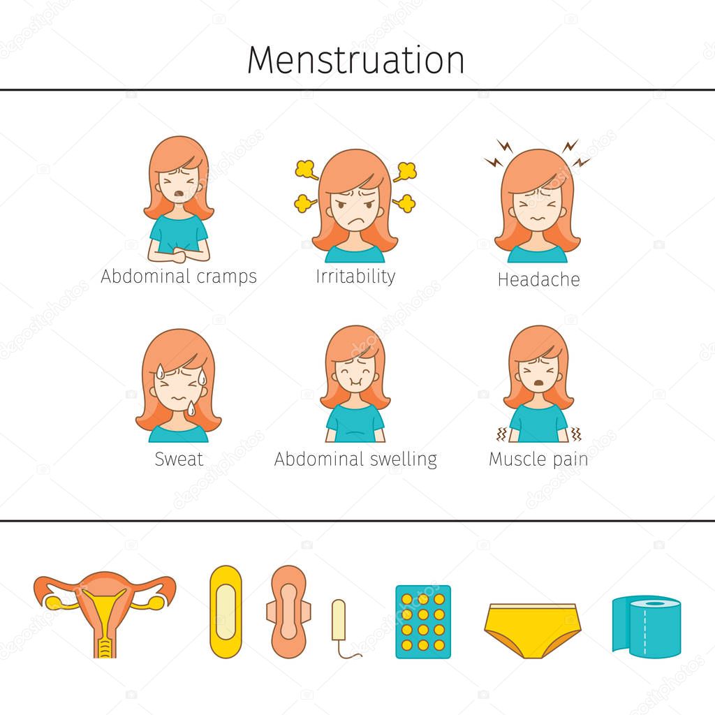 Menstruation Symptom, Icons Set 