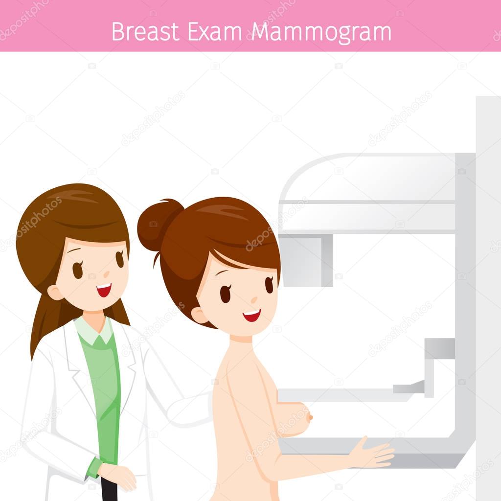 Female Doctor Checking Woman Patient Breast With Mammogram