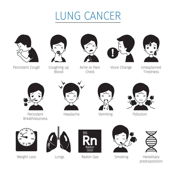 Πνεύμονα καρκίνος εικόνες Set, μονόχρωμη — Διανυσματικό Αρχείο