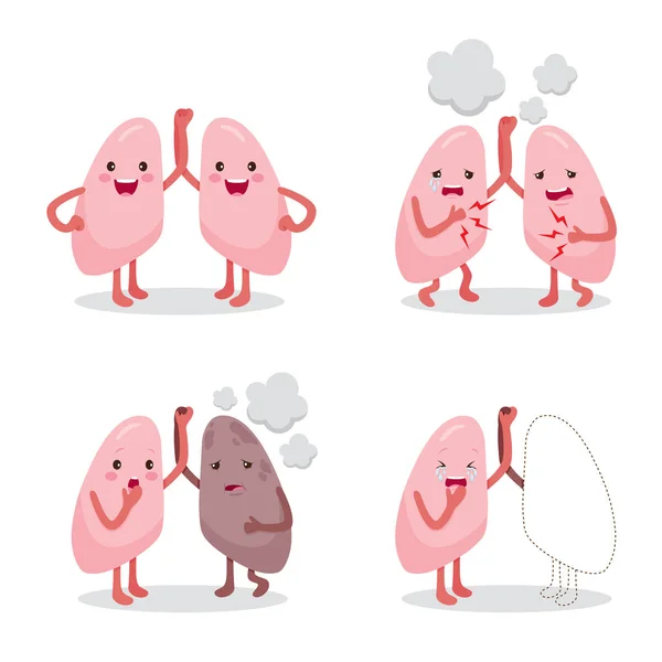 肺部健康和疾病设置，卡通人物，人类国际 — 图库矢量图片