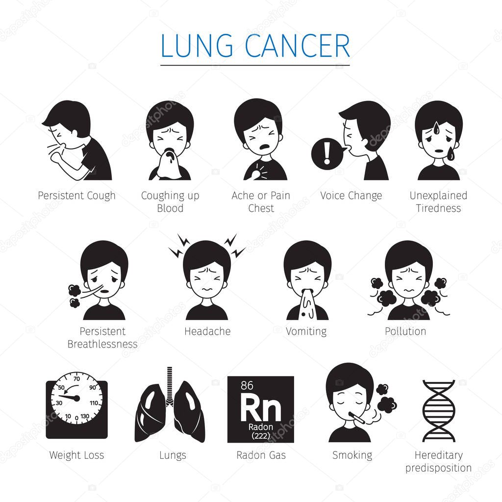 Lung Cancer Icons Set, Monochrome