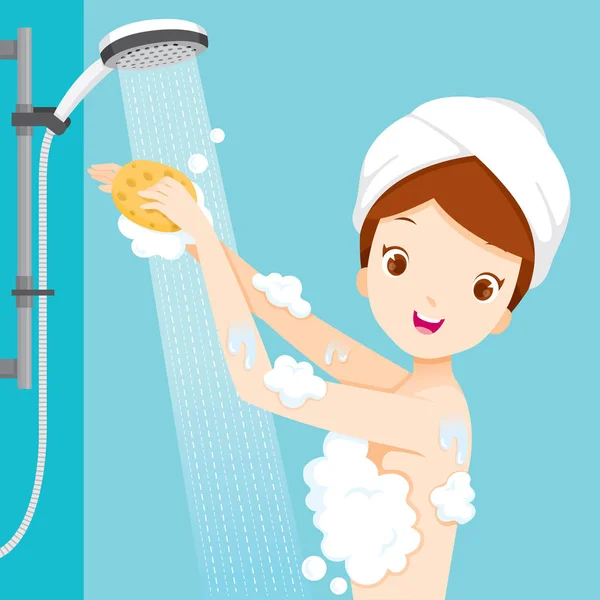 Giovane donna doccia in bagno — Vettoriale Stock