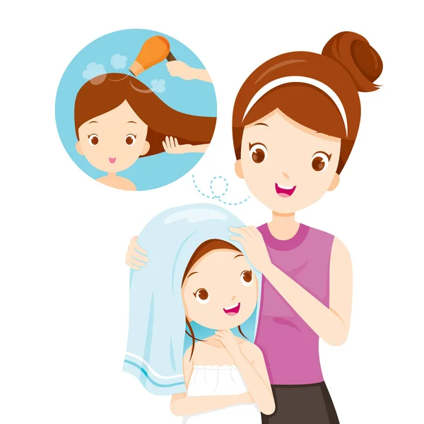 Madre frotar hija cabello con toalla — Archivo Imágenes Vectoriales