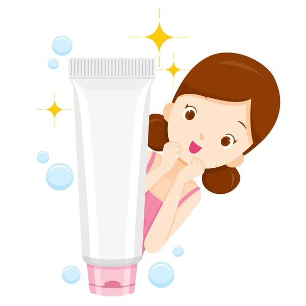 Girl Relaxing With Clean Face Packaging — Stock Vector