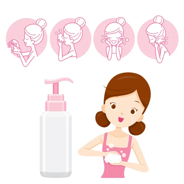 Girl Carrying Packaging And Cleaning Face — Stock Vector