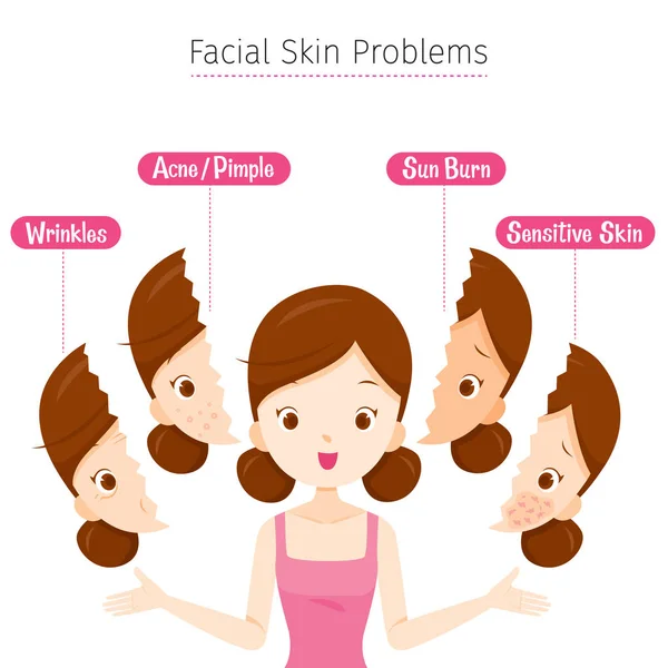 Lány arc bőr problémák — Stock Vector