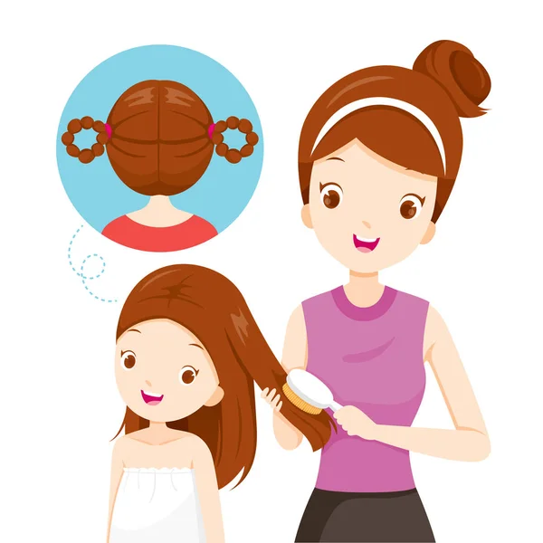 Mother Brushing Daughter Hair — Stock Illustration Mother Brushing Daughter Hair Stock Illustration