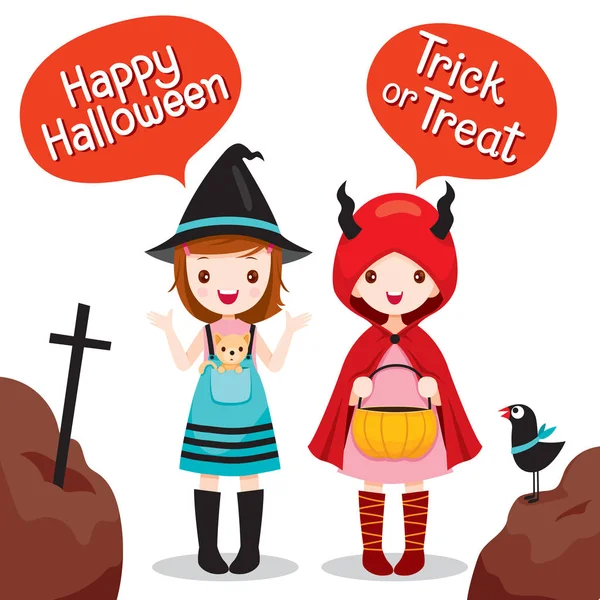 Две девушки в костюме Хэллоуина — стоковый вектор