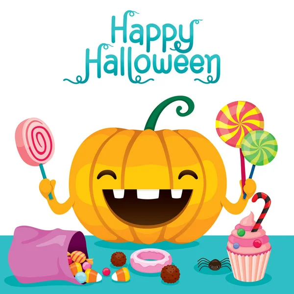 Calabaza de Halloween con caramelos — Vector de stock