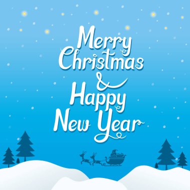 Arka plan gökyüzü üzerinde Ren geyiği ve Santa Claus