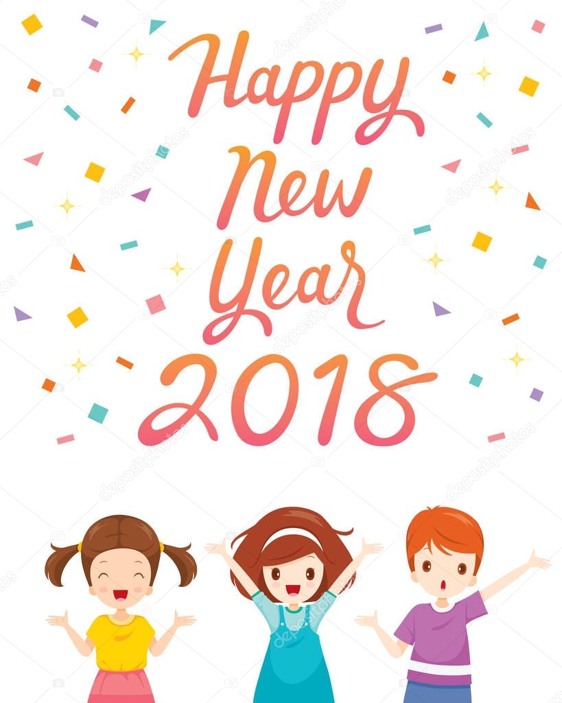 Happy New Year 2018 Text With Boy And Girl