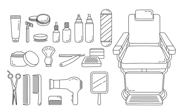 Set de echipamente pentru frizerie, schiță — Vector de stoc