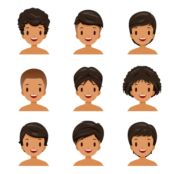 Peau bronzée homme avec différentes coiffures Set — Image vectorielle
