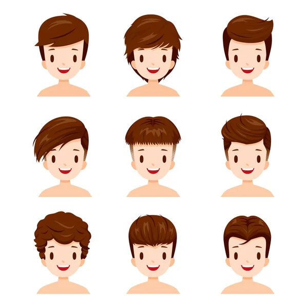 Man Faces With Different Hairstyles Set — Stock Vector