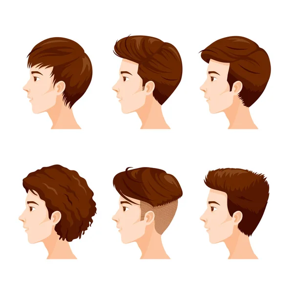 Hombre se enfrenta con diferentes peinados conjunto — Vector de stock