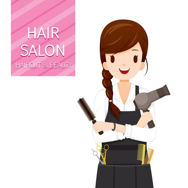 Peluquería mujer con equipo de peluquería — Vector de stock